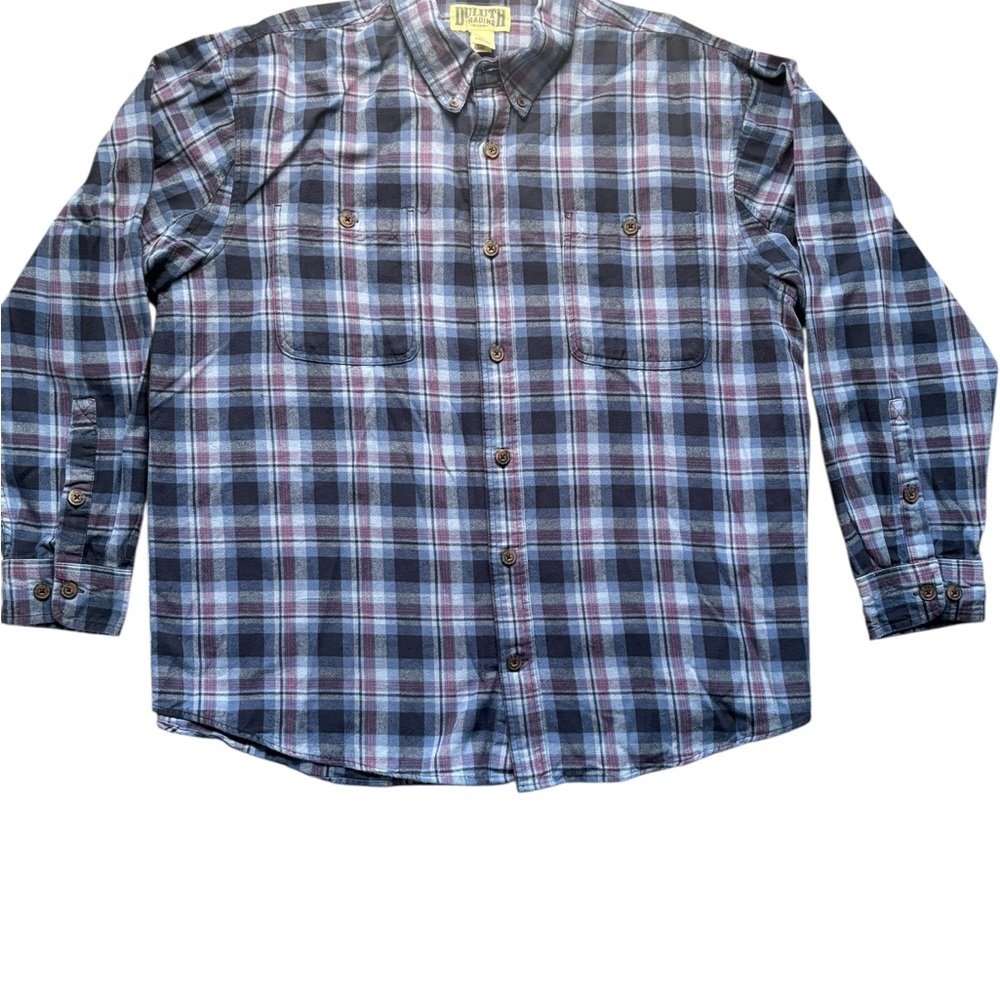 Duluth Trading Co Blue and Gray Casual Button Down Shirt